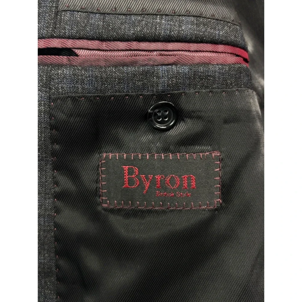 Byron British Style 52 42R 35x31 Gray Blue Plaid 2pc Pant Suit Flannel Wool